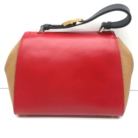 Fendi Silvana Top Handle Bag Red & Brown Leather Small Crossbody - Picture 6 of 12